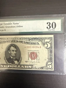 1963 $5 Dollar Bill Red Seal STAR *LowNumbers 4 OfKind PMG 30VF *00038094A  #224 - Picture 1 of 4