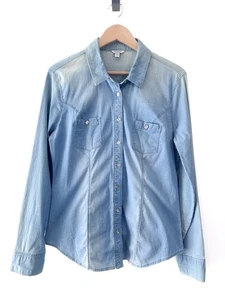 Guess blau Denim Chambray Langarm Western Freizeit Knopfleiste Hemd Größe Large - Bild 1 von 5