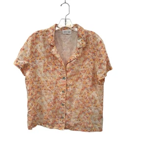 Bella Dahl Print Linen Button Down Short Sleeve Blouse Size M Artsy 100% Linen - Picture 1 of 6