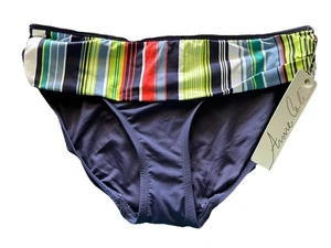 Neu mit Etikett Anne Cole Damengröße Large umklappbares Bikinihöschen – marineblau mit gestreiftem Band - Bild 1 von 6