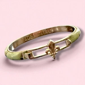 Fleur de Lis Bracelet Leather Crocodile Embossed Silver Tone Made in Italy 6” - Picture 1 of 11