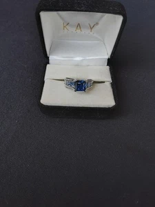Lab Created Sapphire 1/8 ct tw Diamonds 10k White Gold From Kay - Picture 1 of 6