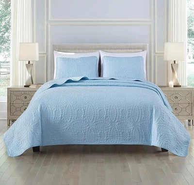 Chezmoi Collection Austin 3-Piece Oversized Bedspread King, Chambray Blue  - Image 1 of 4