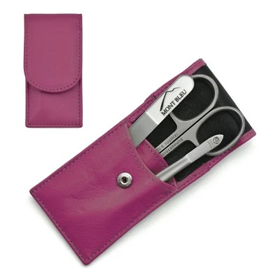 Hans Kniebes 3-teiliges Maniküreset mit Glasnagelfeile, Nappa-Lederetui Rosa  - Bild 1 von 3