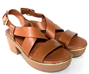 Fitflop Pillar Platform Wedge Sandal Size US 9 Tan Patent Cross Strap Slingback - Picture 1 of 14