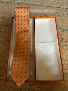 Corbata Haines & Bonner of London naranja azul cachemira hecha a mano seda tejida 3,5" - Imagen 1 de 4