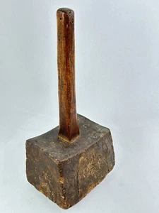 Antiker primitiver rustikaler Holz Vorschlaghammer Zimmermann Holzhammer 11 Zoll - Bild 1 von 14