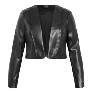 NWT City Chic Black Open Front Collared Cropped Faux Leather Jacket 22 Plus size - Picture 1 of 11