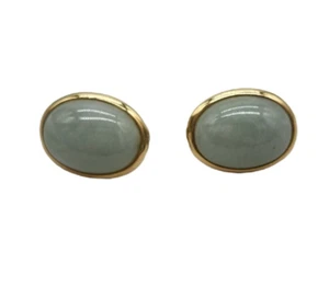 Orecchini a perno giada oro 14 kt tenuta cabochon vintage verde classico - Foto 1 di 8