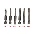 6pcs 50mm Magnetic Torx Screwdriver Bits 1/4 Hex Shank T8,T10,T15,T20,T25,T30