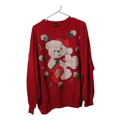 DE COLECCIÓN Linda Lori Años 80 90 Rojo Navidad Oso Vacaciones Sudadera Retro 1XL Foto 1 de 4