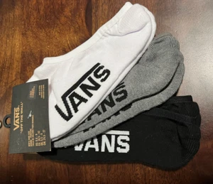 NWT Vans No Show 3 Pack Socks Men 6.5-9 One Black, Grey gray, white - Picture 1 of 2