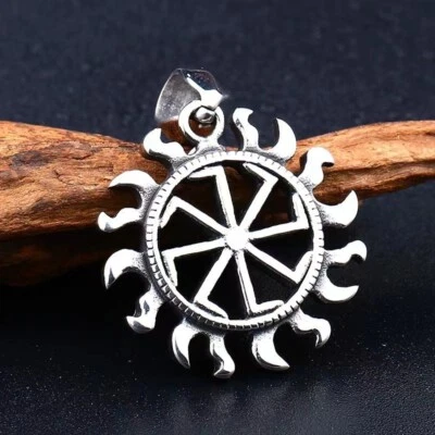 Herren Silber Slawisch Kolovrat Sonne Rad Anhänger Schutz Halskette Box Kette 24" - Bild 1 von 3