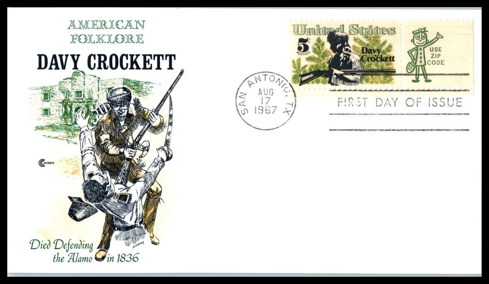 1967 Davy Crockett pioneer 5c Sc 1330 Zip single FDC Cover Craft cachet (59 - Image 1 of 1