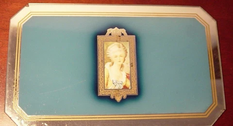Cameo Mirror Art Nouveau Dresser Tray Vanity Blue Reverse Paint Victorian Lady Cover