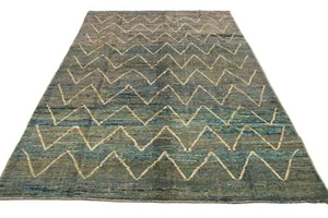7x10 Ft Blue Moroccan Oriental Area Rug Hand Knotted Wool Living Room Rug - Picture 1 of 10