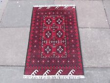Vintage Traditional Hand Made Afghan Oriental Wool Rich Red Small Rug 115x77cm