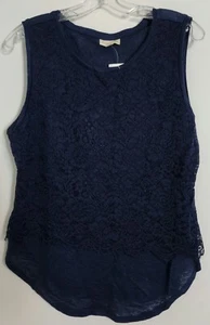 Maison Jules blaues Damenpullover Leinen/Nylon ärmelloses Shirt Größe Large - Bild 1 von 6