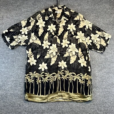 Pierre Cardin Shirt Men Large Black Hawaiin Lightweight Short Sleeve Button Camp - Image 1 of 4