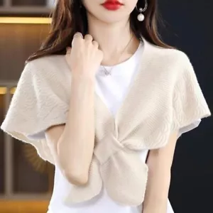 Women Solid Knit Wrap Fake Collar Shrug Bolero Shawl Cape Hollowed Scarf Elegant - Picture 1 of 18