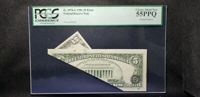 Error Fr#1976-G 1981 $5 Major Printed Fold Over PCGS AU55 PPQ - Image 1 of 2