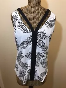 CANDIES - BLACK WHITE SLEEVELESS PINEAPPLE BLOUSE - XS - Picture 1 of 3