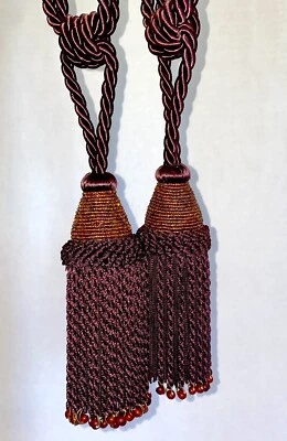 Borlas grandes con cuentas trenzadas francesas de berenjena corbatas cortinas decoración Foto 1 de 4