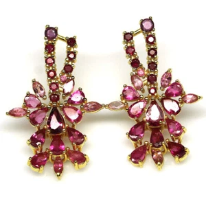 925 Sterling Silver Pink Tourmaline, Rhodolite Garnet, Sapphire & Ruby Earrings - Picture 1 of 4