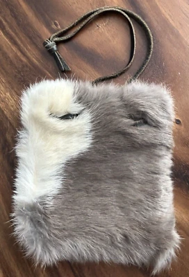 Vintage 60s/70s RABBIT FUR & SUEDE LEATHER Drawstring POUCH PURSE Medicine Bag - Image 1 of 4