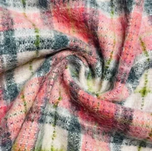 Tela de mezcla de lana tartán a cuadros gris rosa y verde 55" de ancho - Imagen 1 de 9