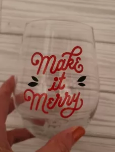 Hallmark Stemless Wine Glass MAKE IT MERRY ~ Brand New VIP Gift ~ Free Shipping - Picture 1 of 1