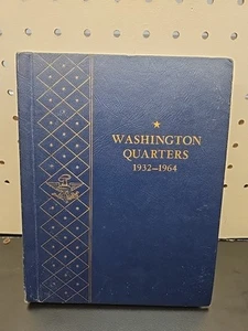 1932 - 1964 WASHINGTON QUARTER SET IN VINTAGE WHITMAN ALBUM 63 COINS - Picture 1 of 18