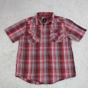 Camisa Prana Para Hombres Grande Roja Gris Cuadros Algodón Orgánico Botón a Presión Bolsillos Occidentales - Imagen 1 de 16