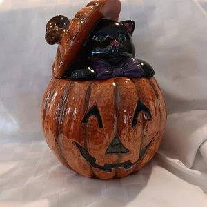 Cheryl & Co Kürbis Keksdose 10" Halloween/Herbst schwarze Katze - Bild 1 von 11