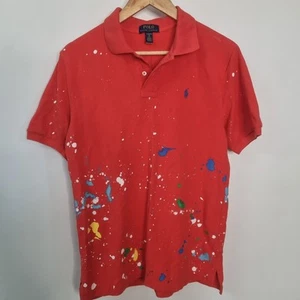 Ralph Lauren Polo Shirt Boys XL 18-20 Red Paint Splatter Distressed Stitched - Picture 1 of 10