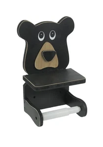 Whimsical Hand Painted Black Bear Wooden Toilet Paper Roll Holder - Picture 1 of 4