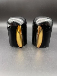 Set of 2 IKEA Black Gold MCM Style Ceramic Parrot Figurines 4" Made in India - Picture 1 of 6