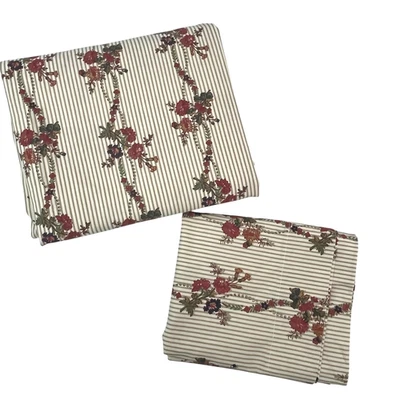 Sábana plana doble SPRINGS 2 piezas de colección y 1 funda de almohada bronceada a rayas y flores Cottagecore Foto 1 de 4