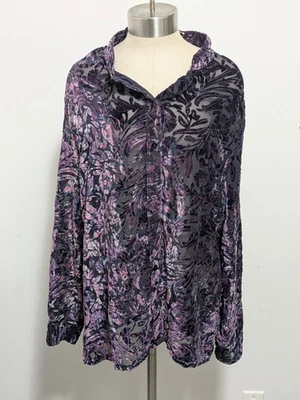 Blusa Top Bechamel Mujer Púrpura Abotonada Floral Burnout XL Festival Boho  Foto 1 de 4