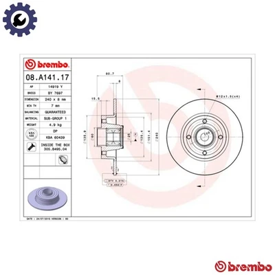 2x DISCO DE FRENO 08.A141.17 PARA RENAULT CLIO/III/EURO/CAMPUS/Sportour/Grandtour Foto 1 de 4