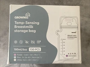 Grownsi Muttermilch Aufbewahrungsbeutel, 6 Unzen Temperatursensor, Muttermilch - 130 Stück - Bild 1 von 5
