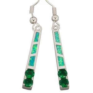 4mm Simulated Emerald Green Fire Opal Silver Filled Jewelry Dangle Drop Earrings - Picture 1 of 6