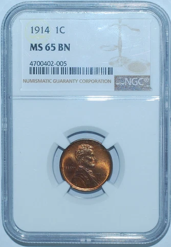 1914 P NGC MS65BN Lincoln Wheat Cent Looks RB To Us Cover