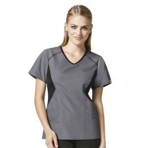 New Wonder Wink 6196 Women's Origins India Sporty Angled-Side V-Neck Scrub Top - Picture 1 of 4