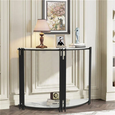 Half Moon Console Table Marble Semi-Circle Entrance Hall Table Sofa Side Table - Image 1 of 4