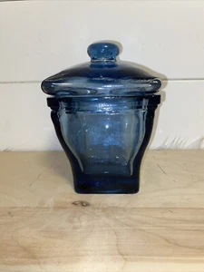 Vintage Blue Recycled Heavy Glass Apothecary/Candy Jar 7” With Glass Lid E.C. - Picture 1 of 8