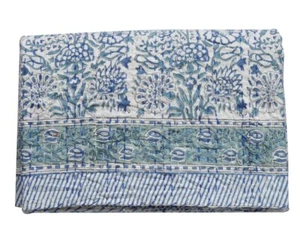 Hand Block Print Queen Kantha Quilt Indian Handmade Bedspread Throw Cotton Gudri - Picture 1 of 4