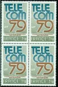 FRANCE SCOTT # 1657 BLOCK OF 4, TELECOM 79, MINT, OG, NH, GREAT PRICE! - Picture 1 of 1
