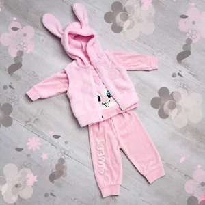 Flauschiges 3-teiliges Set für Mädchen Hase Thema rosa Weste Hose und Sweatshirt FR8236 - Bild 1 von 4