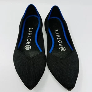 Rothys The Point Ballet Flats Shoes Women's Size 6 Black Blue Slip On Casual - Picture 1 of 6